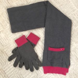 Tommy Hilfiger Grey & Pink scarf and gloves